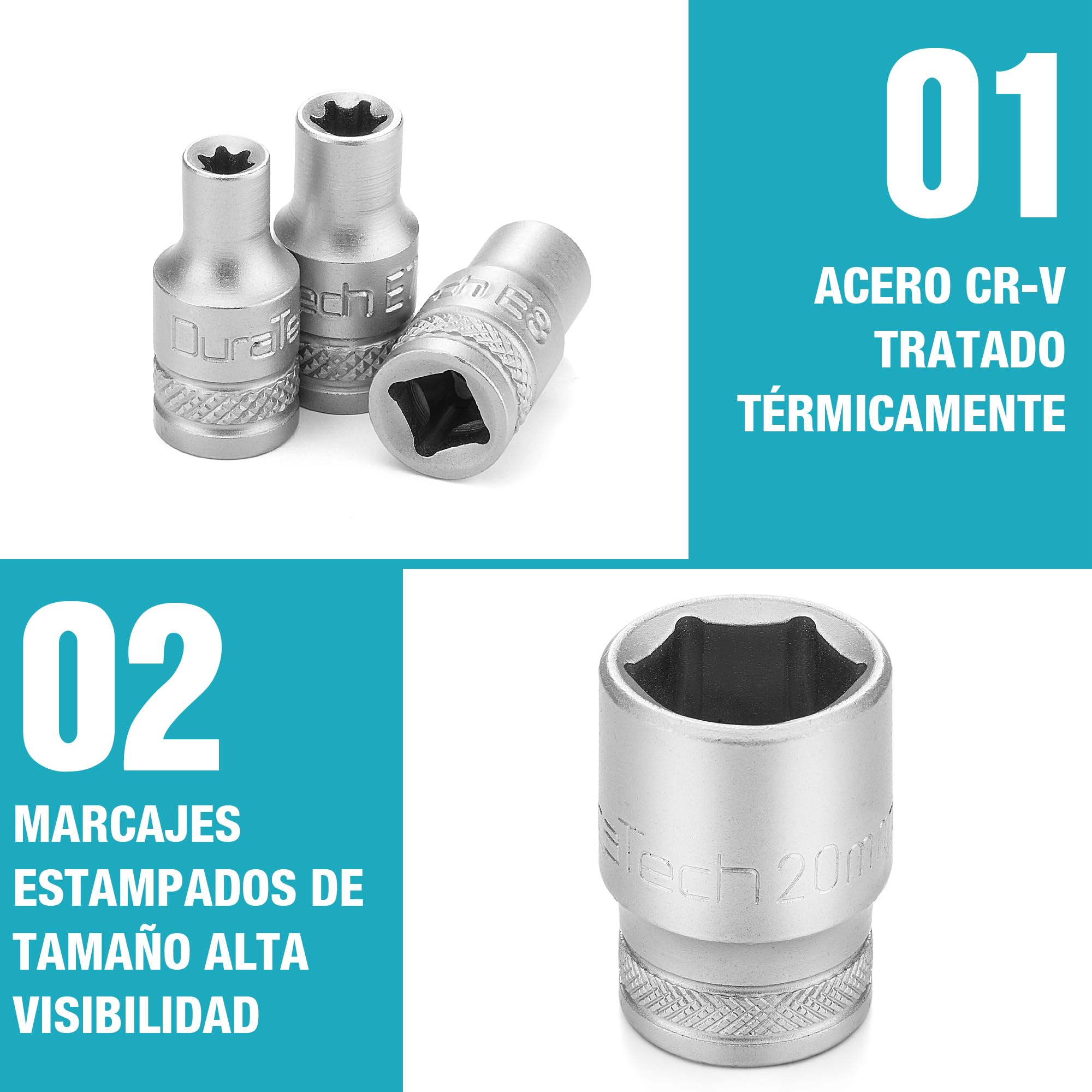DURATECH Juego de Llaves de Vaso de 108 Piezas, 1/2" y 1/4" | Carraca de 72 Dientes de Acero Cr-V con Caja, Destornillador y Puntas para Reparación Mecánica