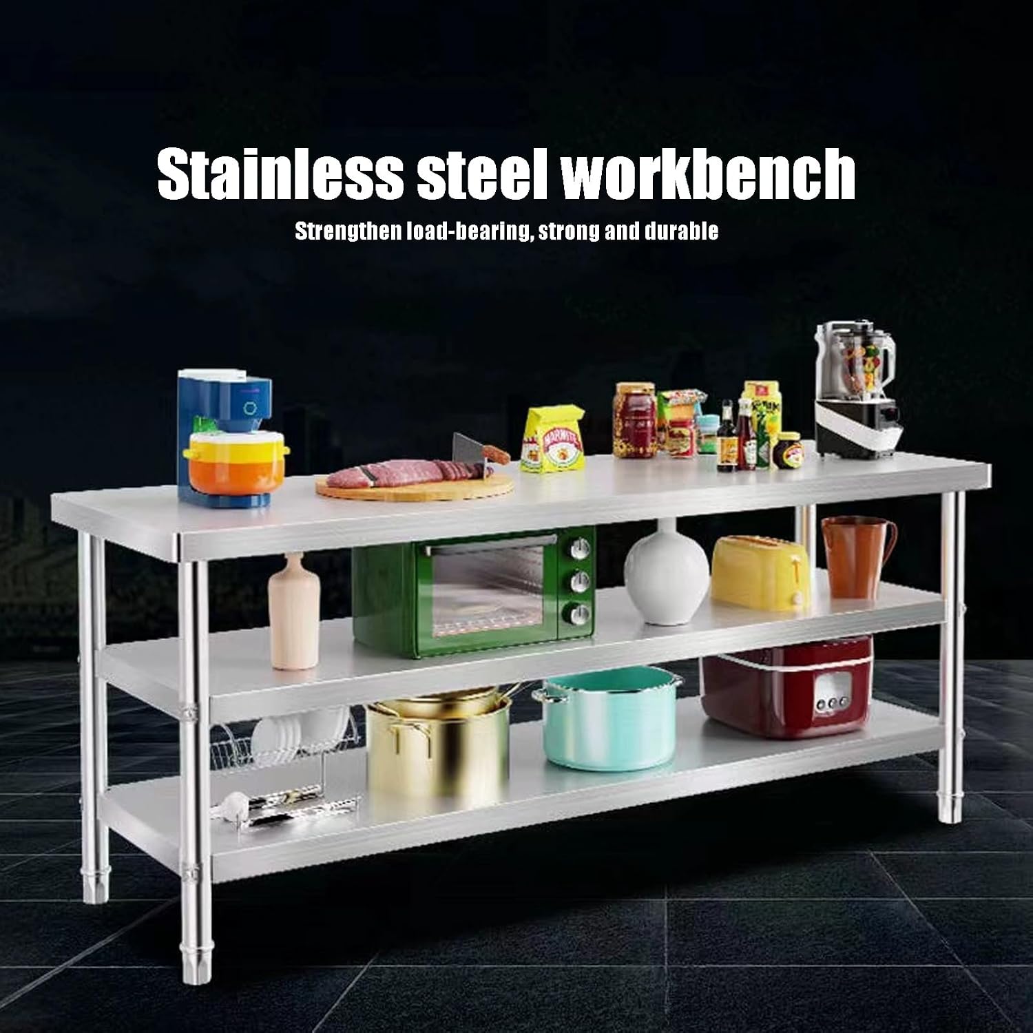 Stainless Steel Kitchen worktop, Stainless Steel Table, Commercial Catering Stainless Steel Work Table, Stainless Steel Prep Table for Outdoor Kitchen Pizza Oven(100x50x80cm)