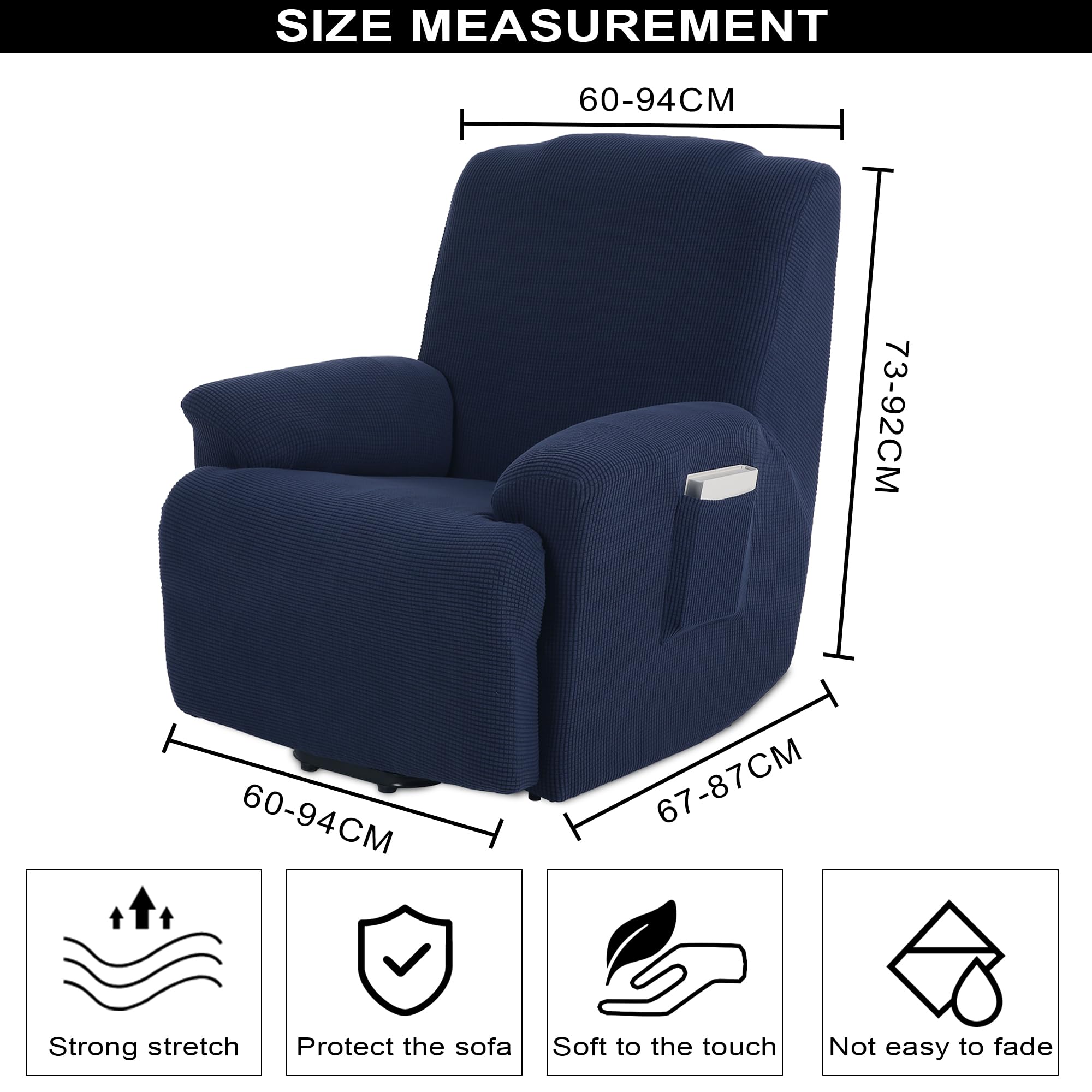 TIANSHU Copripoltrona a 1 posto, rivestimento per sedia a sdraio e poltrona TV, elastico antiscivolo, tessuto morbido (blu scuro)
