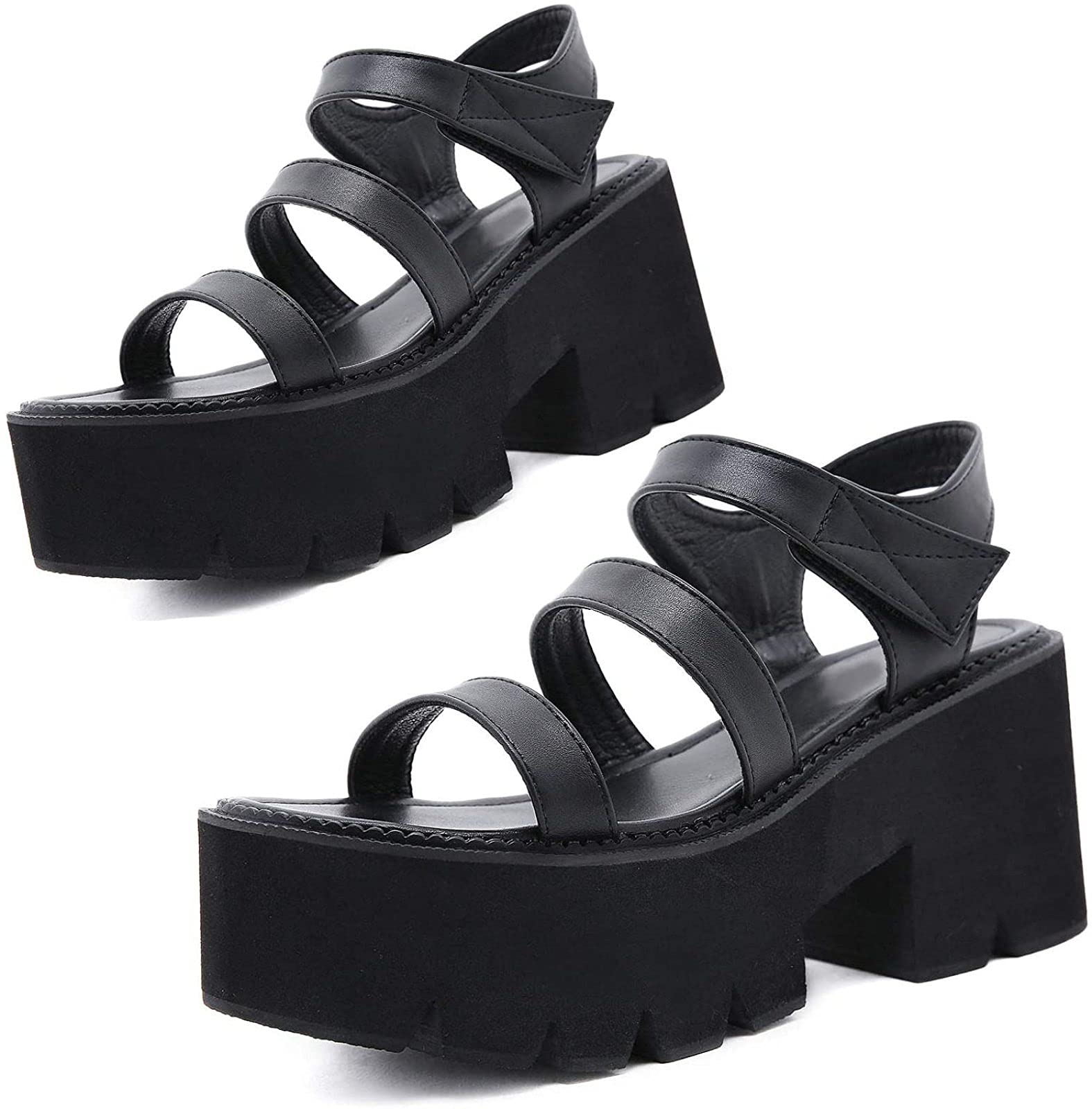platform chunky black sandals
