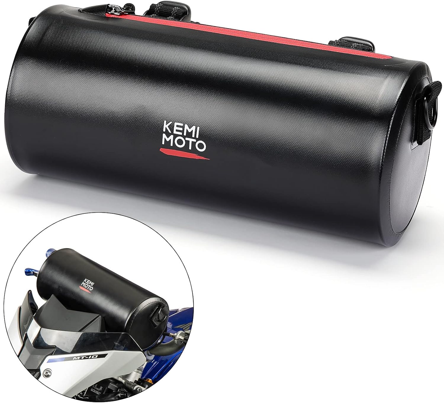 KEMIMOTO Universal Motorcycle Handlebar Bag 3L Waterproof with Shoulder Strap Saddlebag Barrel Tool Bag
