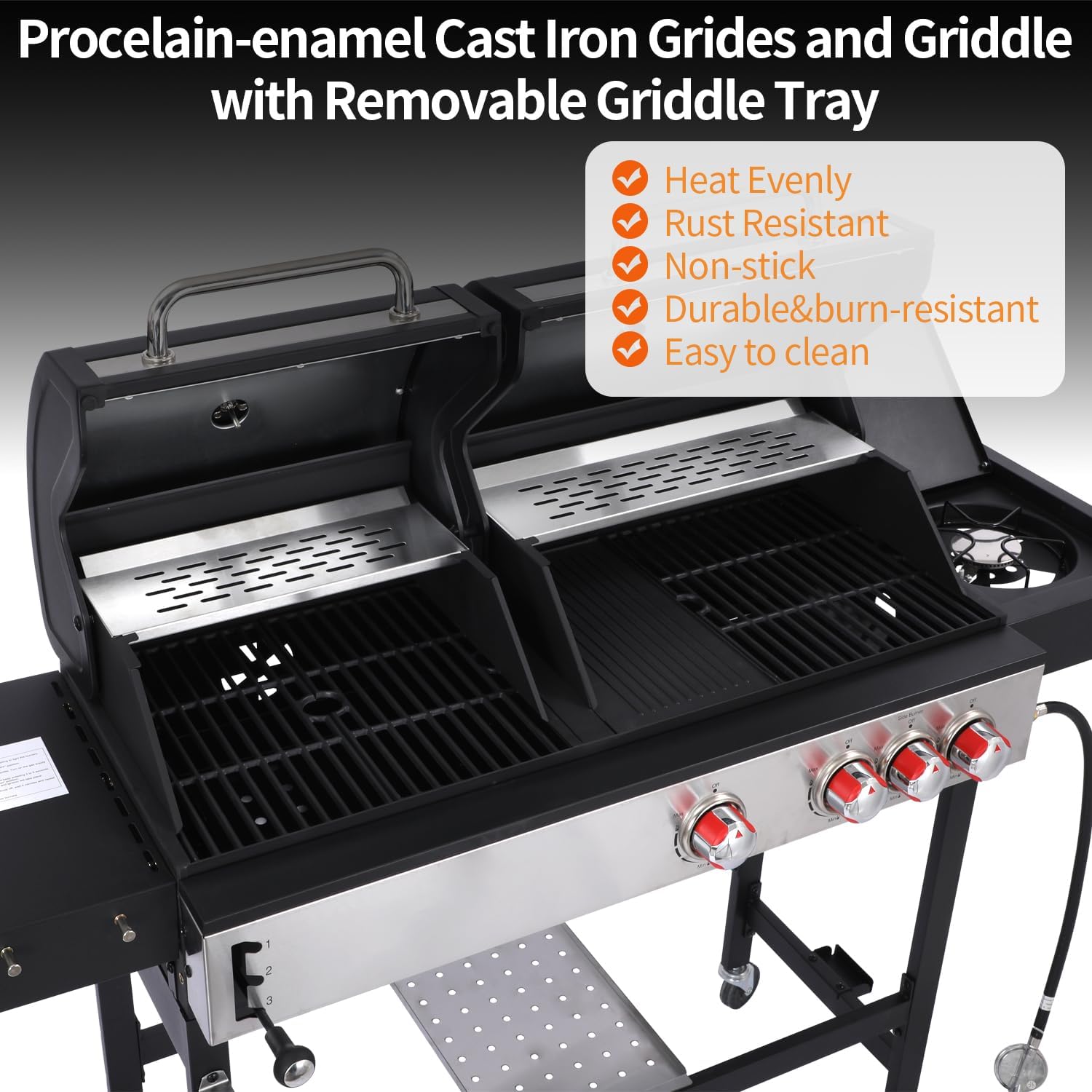 Propane Gas and Charcoal Grill Combo | Griddle Grill with Side Burner... photo 2