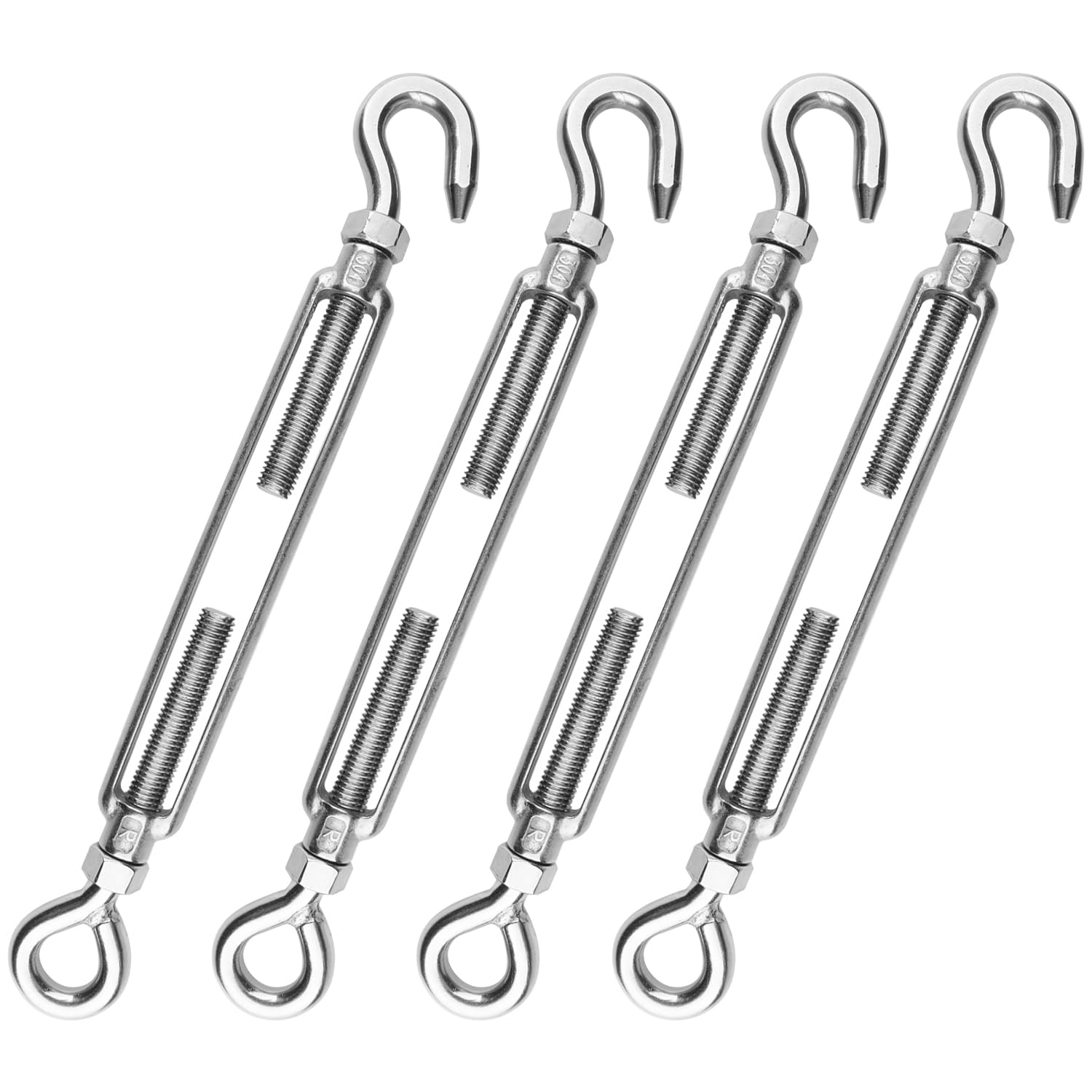 4 PCS M12 Stainless Steel Turnbuckles for Wire Rope Tension, Heavy Duty Turnbuckle Hook & Eye for Sun Shade, Tent, and Cable Railing, Anti-Rust with