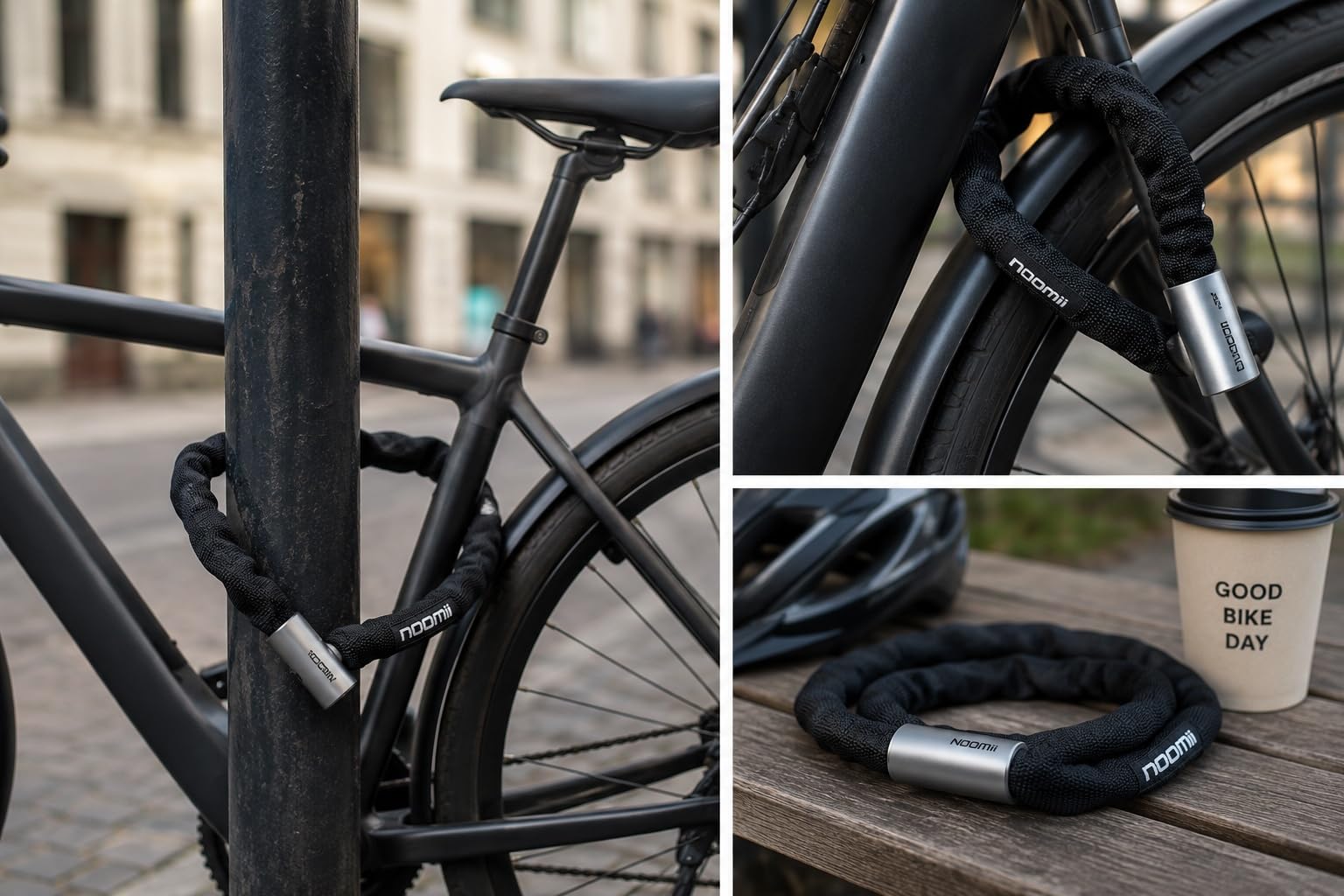 NooMii 751 Kettenschloss Fahrrad – 100 cm gehärteter Stahl, Fahrradschloss mit Schlüssel für E-Bike, Motorrad & E-Scooter, wetterfester Textilmantel, Schwarz