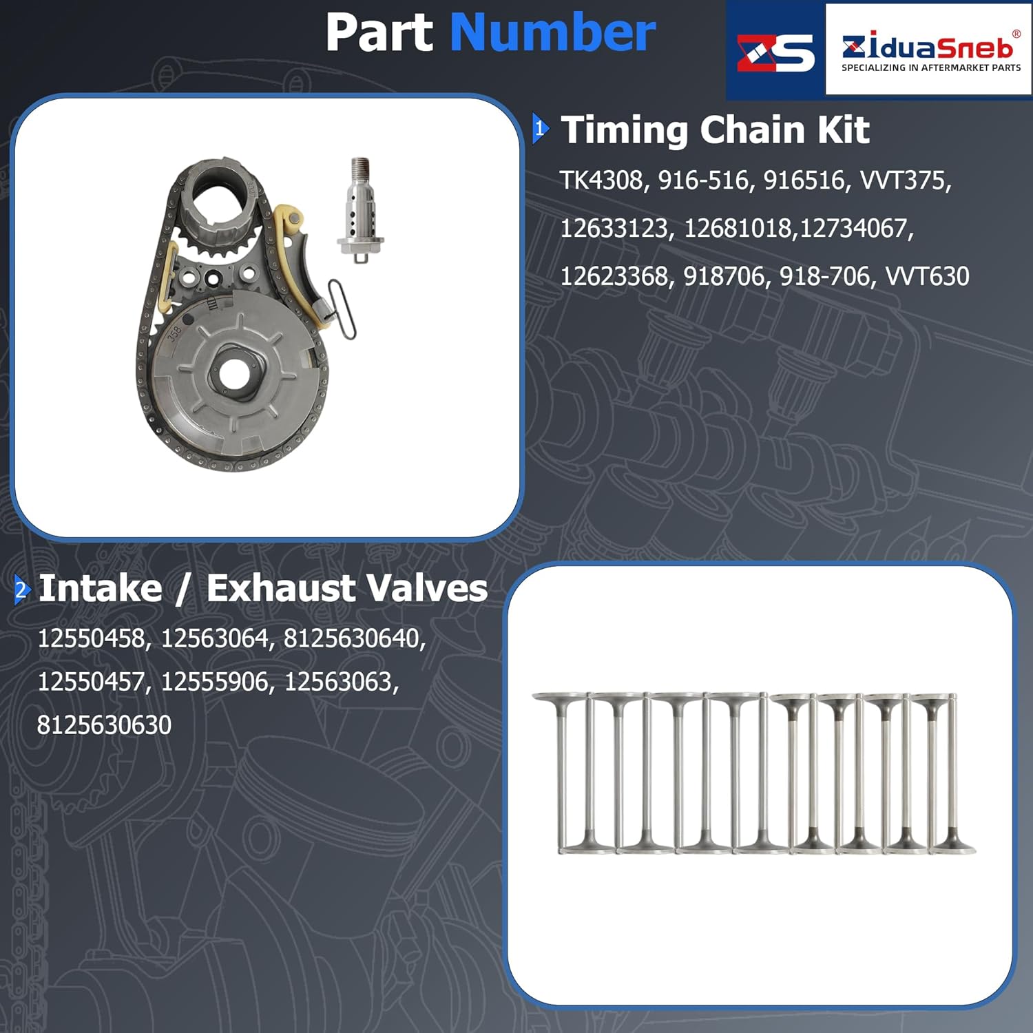 5.3 Engine Rebuild Overhaul Kit Timing Chain Kit & Head Gasket Bolt Set/Intake Exhaust Valve Fit For GM L83 Gen 5 Chevy Tahoe Suburban Silverado GMC Sierra 1500 Yukon 5.3L 2014-2020 HS26744PT 76291V
