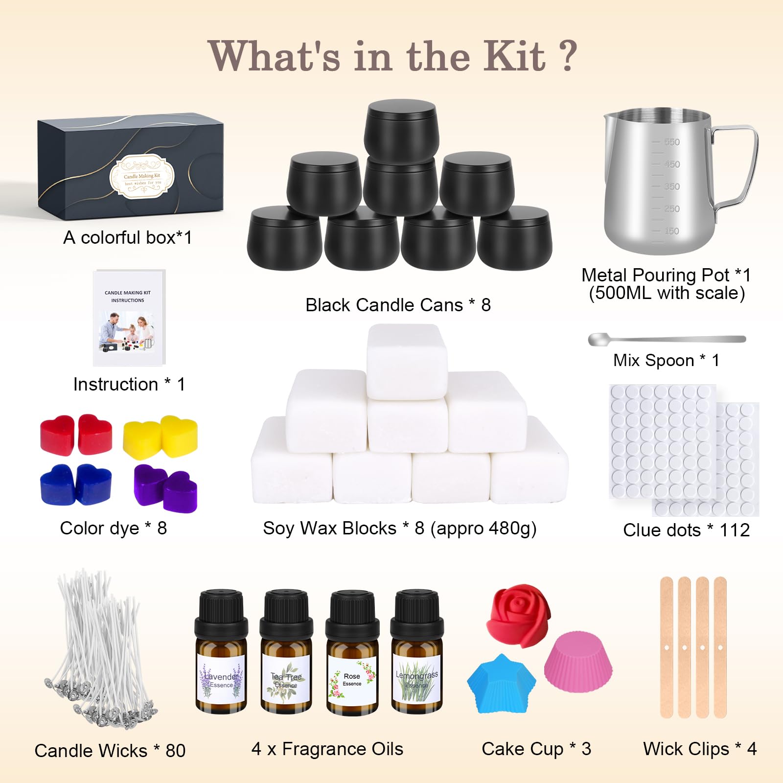 Candle Making Kit for Adults - DIY Scented Candles Making Supplies with Soy Wax,Wax Melter, Essential Oils, Color Dyes, Wicks Sticker, Candle Tins - Full Candle Making Set - Perfect Home Decoration