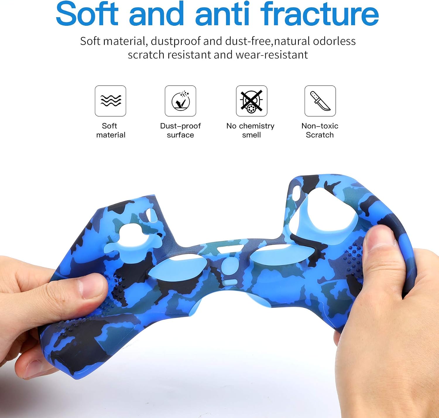 Benazcap Silicone Skin Accessories for PS5 DualSense Wireless Controller Grip Covers Case with Anti-Slip Silicone Protective, PS5 Controller Skin x 1, with Thumb Grip x 10 -Blue Camouflage