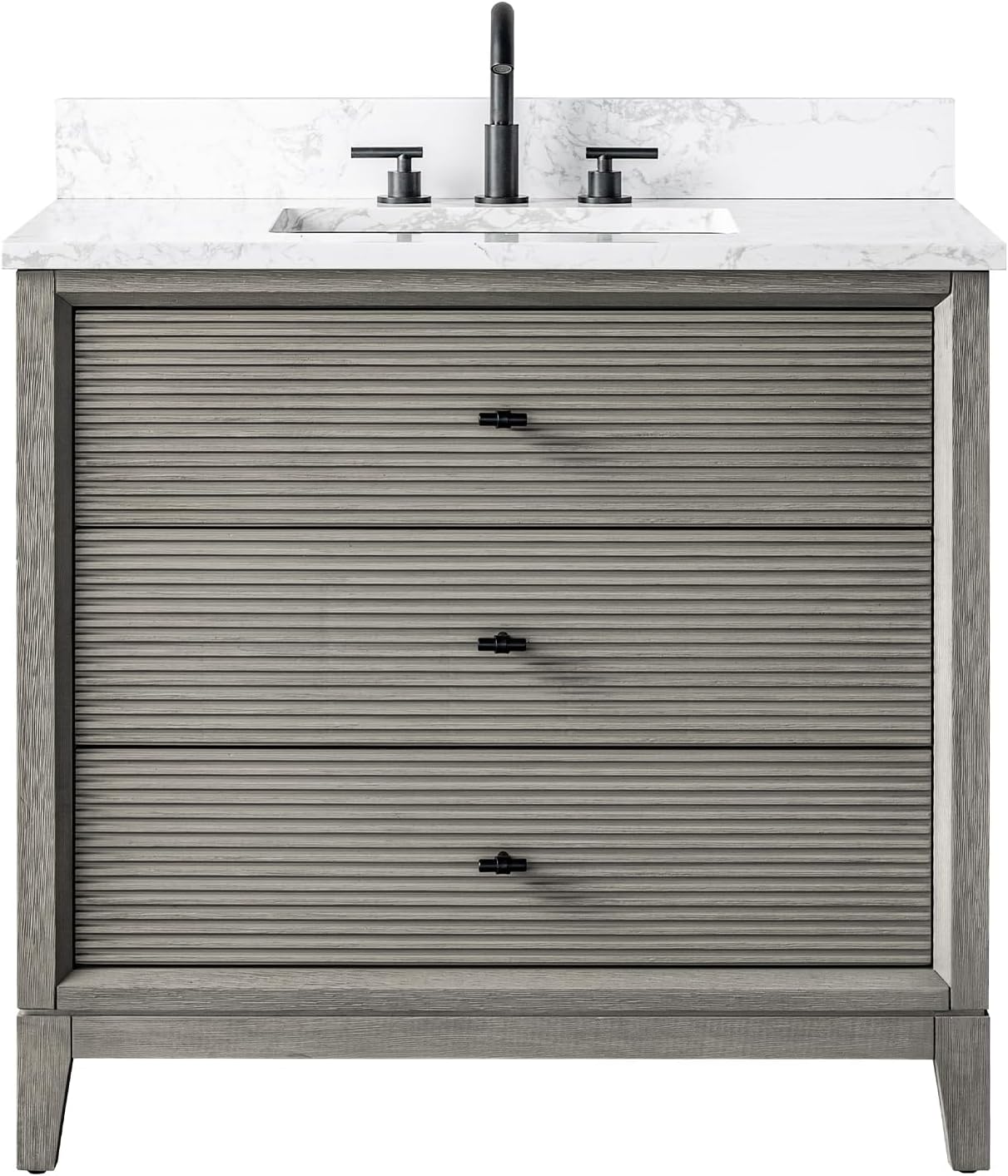 The Vanity Art bathroom vanity with all three drawers fully extended, showcasing the ample storage space available.