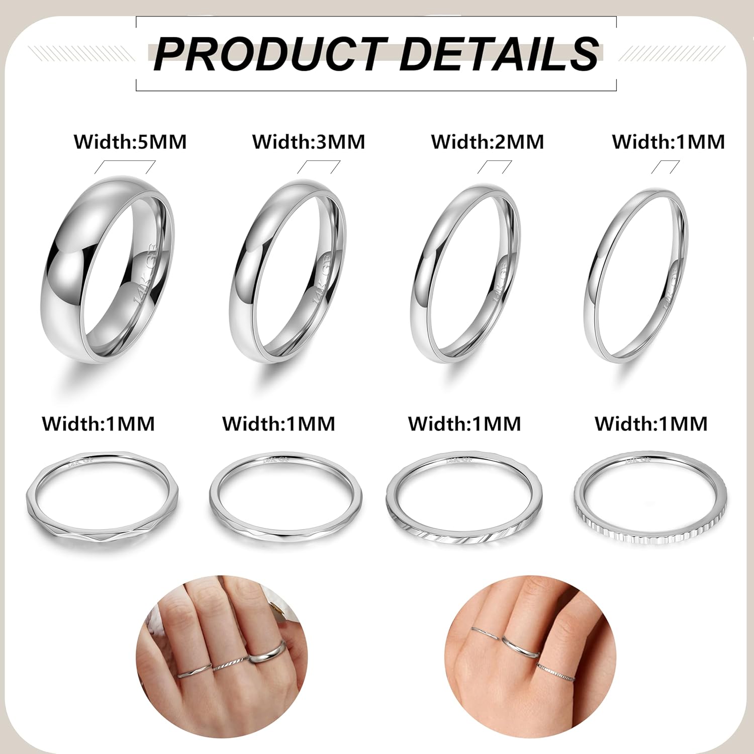 REVOLIA 8Pcs 14K Gold Filled Stainless Steel Knuckle Rings Set for Women Plain Band Stacking Rings Simple Smooth Thumb Midi Rings Comfort Fit 1-5mm Size 5-10 - Image 3