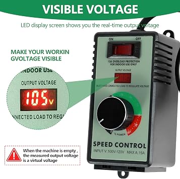 AC Motor Speed Controller,110-120V 15A 4000W Motor Speed Regulator, Precise Variable Speed Controller Safe Electronic Fan Variable Speed Adjuster with Overload Protection Switch