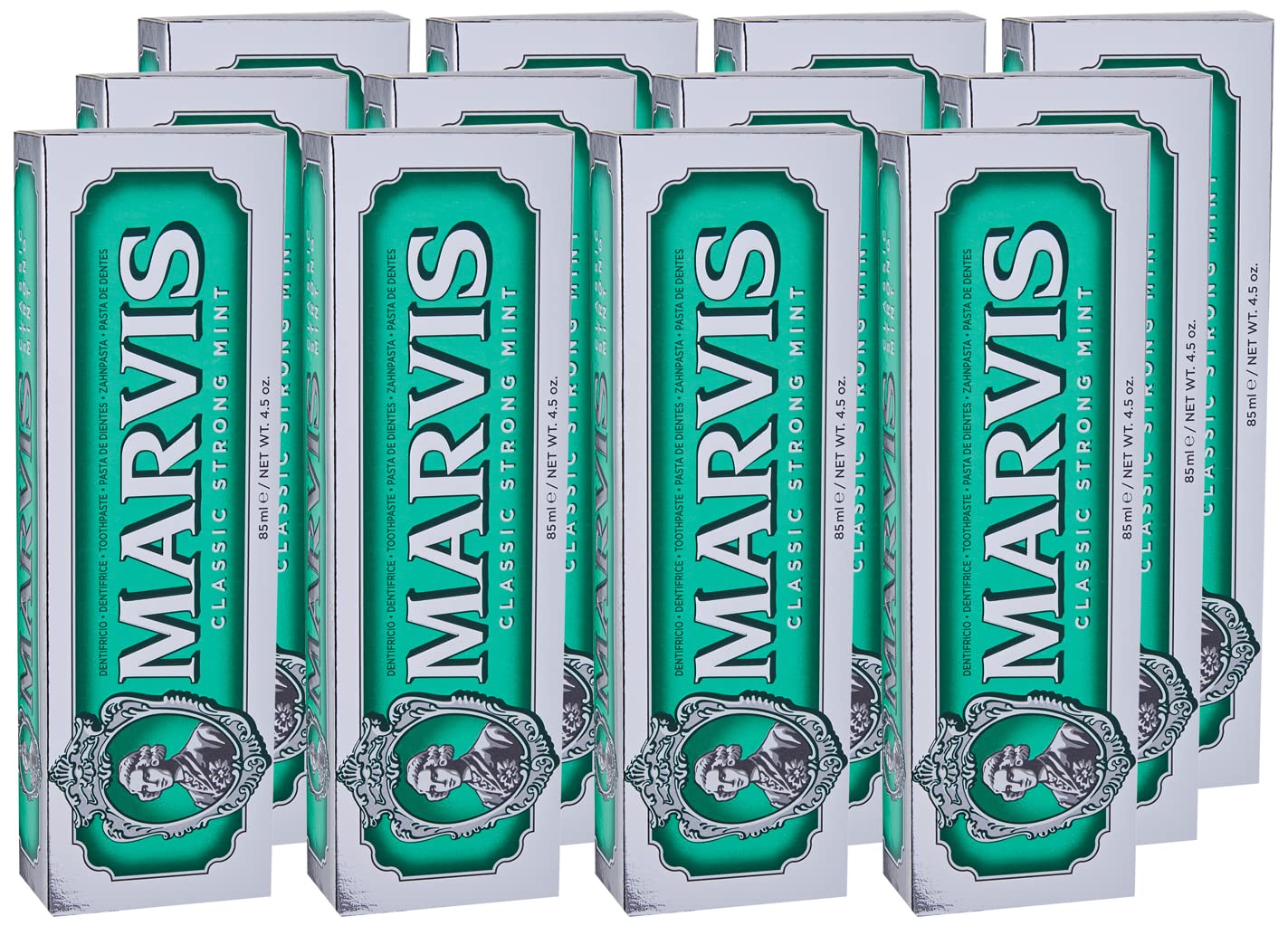 Lot de 12 marvis Dentifrice Classic Strong Mint 85 ml Cura et Hygiène Dentale