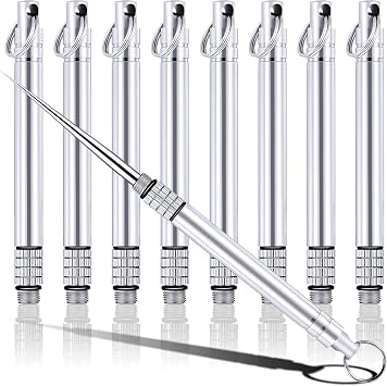 Metal Titanium Toothpicks, 8Pcs Silver Reusable Keychain Telescopic Toothpick with Titanium Protective Case Holder, Multifunctional Stainless Steel Toothpick for Travel Picnic Camping