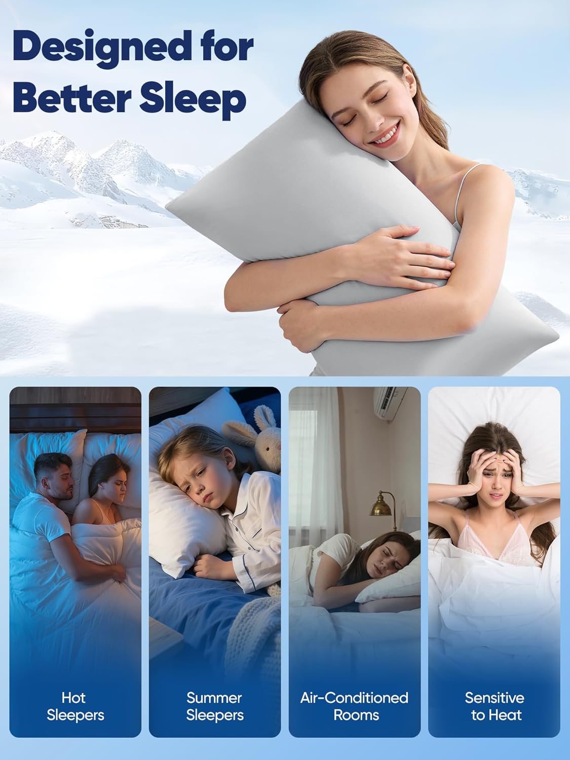 Avolare Cooling Pillow Cases King Size Set of 2,Arc-Chill 3.0(Q-Max>0.5) Cooling Pillowcases for Hot Sleepers,Breathable & Stretchy Fabric,Soft for Hair Skin, Zipper Pillow Cases,Grey