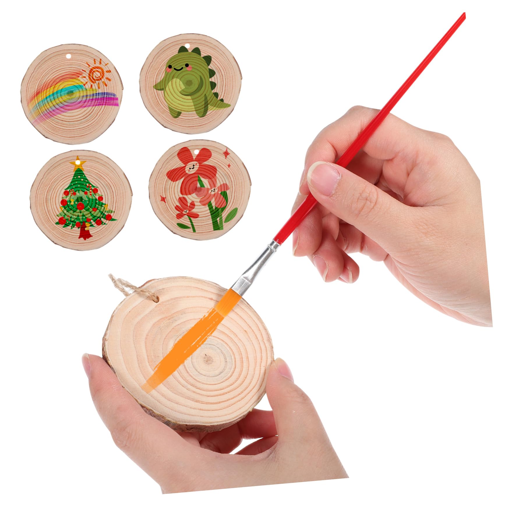 Holzscheiben Ornamente, 50 Stück 7-8cm, Braun, Halloween Geschenkideen | Jutegarn, Vorgebohrte Löcher, Rustikaler Stil, für Shops und Handmade Projects, Leicht zu Verwenden