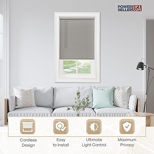 Miniatura 5 de PowerSellerUSA Persianas de Ventana Inalámbricas con Lamas de 1", 64L x 48A Pulgadas Patrón Sólido Filtrado de Luz Vinilo Interior-Exterior Montaje