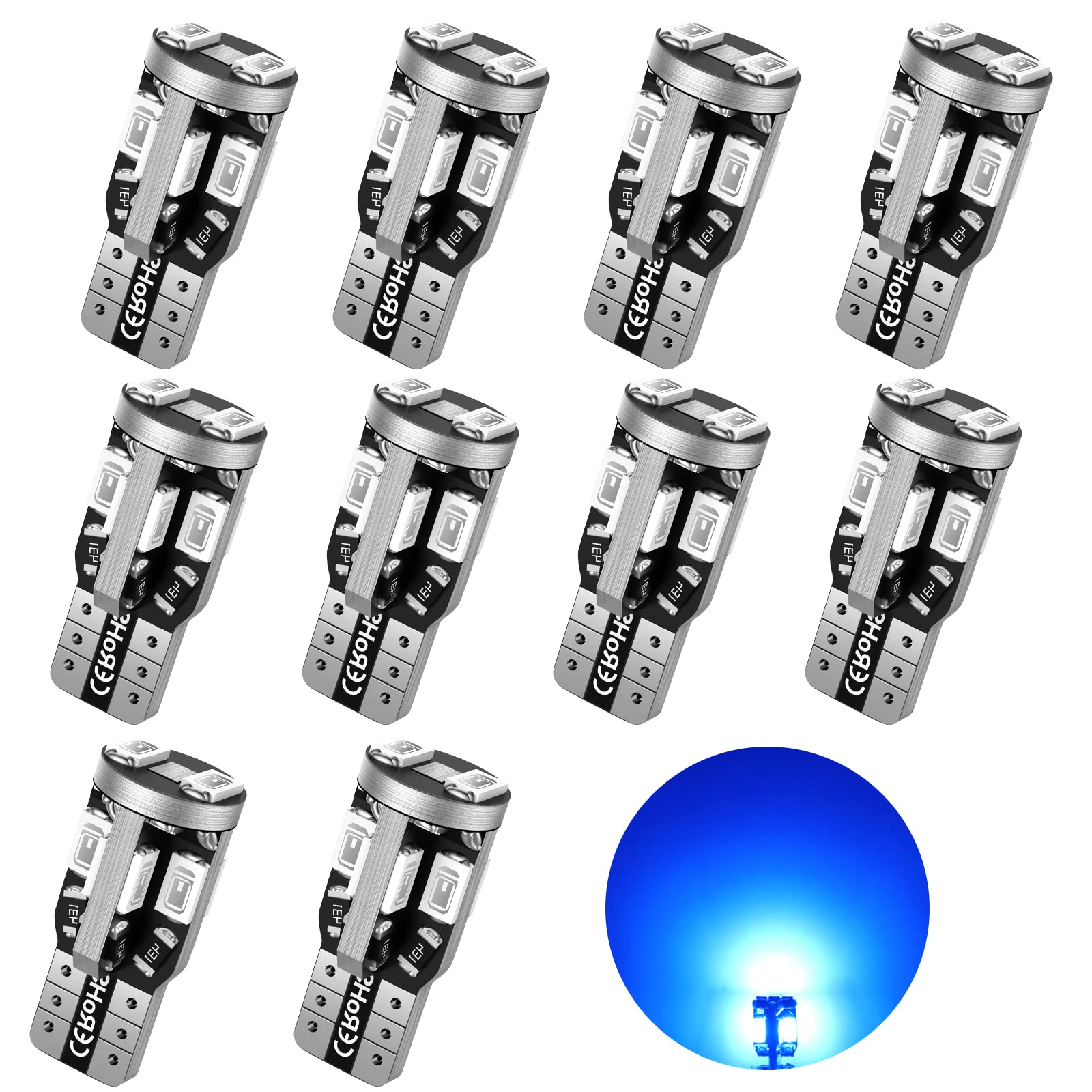 194 Bulb, 168 LED, 2825 W5W T10 Wedge Bulbs, 12V Super Bright blue 10SMD 5730 Chipset Bulb for Car Interior Dome Map Door Courtesy License Plate Lights, 10pcs, Blue