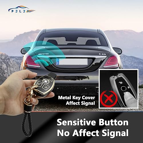 Miniatura 4 de PJLJY Funda para llavero, compatible con Mercedes Benz C E S M CLS GLK G Class, TPU 360 grados, carcasa inteligente con llavero (negro)