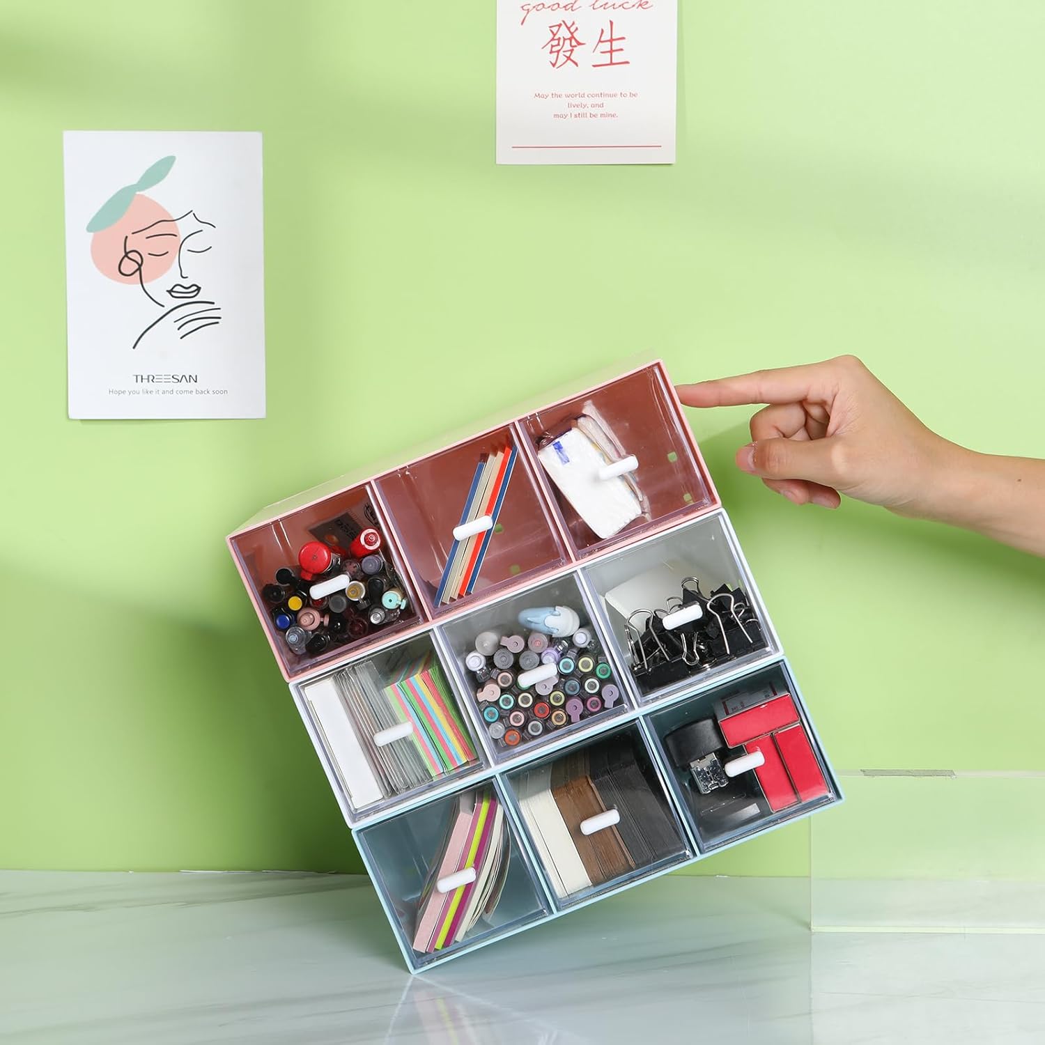 Desktop Drawers, Desk Organizer with 9 Drawers, Stackable Plastic Storage Box for Home Collection, Cosmetics, Jewelry, Office Supplies (3 Tiers, White) - Image 7