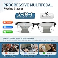 Vista 6 de LKEYE Gafas de lectura multifoco para hombre, sin línea, lector multifocal progresivo, luz azul, marco de metal, lentes trifocales