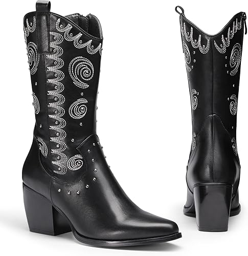 Miniatura 3 de DREAM PAIRS Women's Western Cowboy boots Mid Calf Cowgirl boot Pull-on