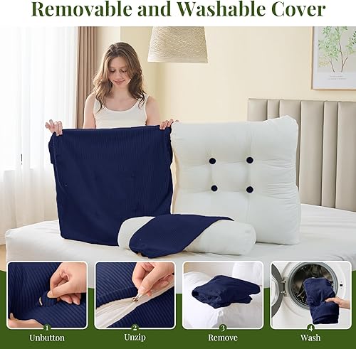 Miniatura 8 de Sasttie Juego de almohadas de cuña, 2 almohadas de lectura para sentarse, almohada de cuña de cama para dormir, después de una cirugía, reflujo