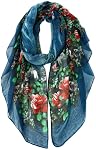 GERINLY Lightweight Scarves Fashion Flowers Print Women Cotton Wrap Scarf Head Shawl Spring Gift