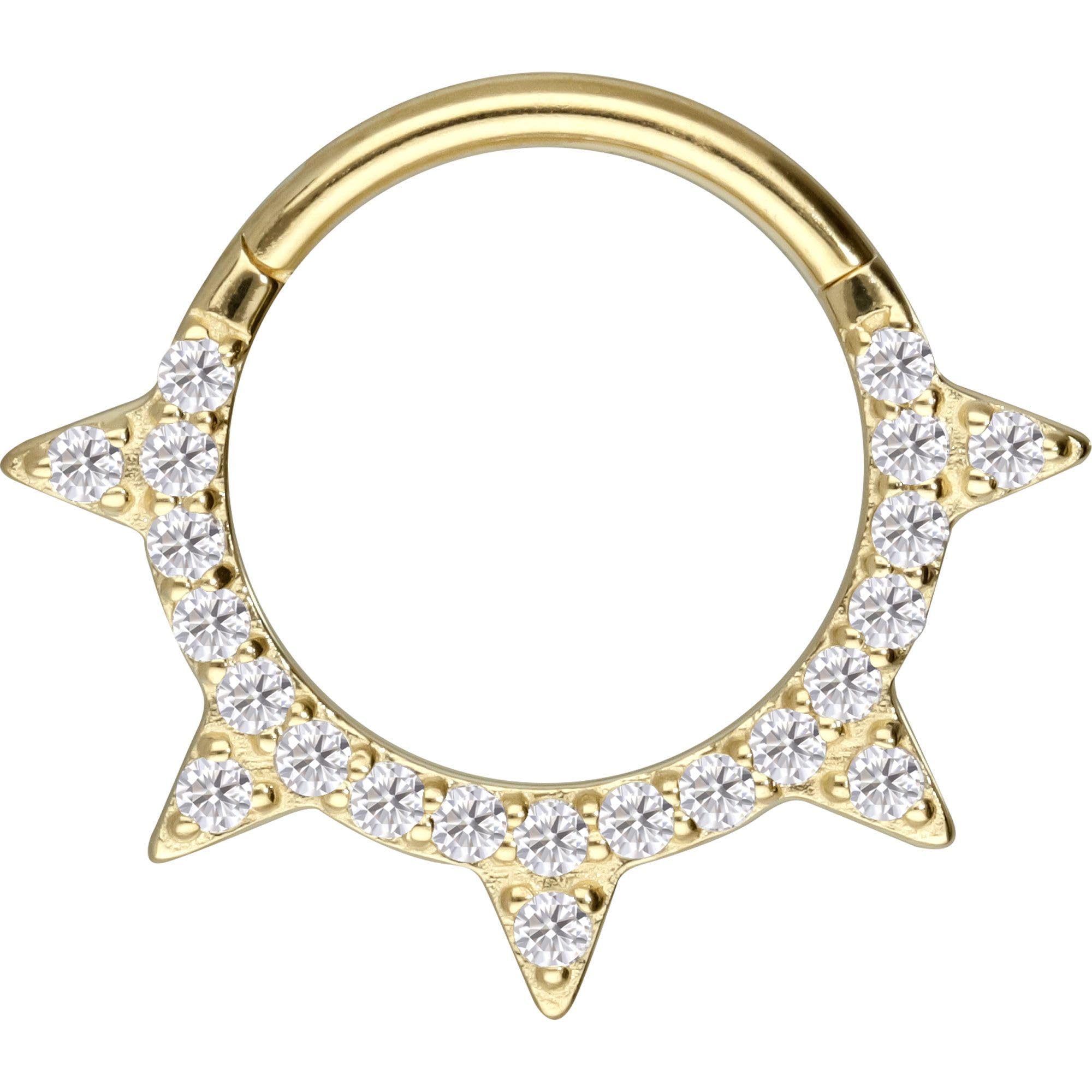 PIERCINGLINE Piercing Ring 14K Gold Segmentring Clicker EINGEFASSTE MOISSANITE + SPITZEN 585er Gold - Goldfarben