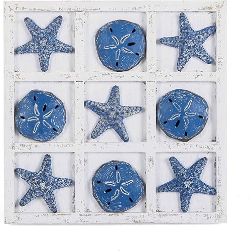 NIKKY HOME Beach Tic Tac Toe 5 dólares de arena y 5 piezas de estrella de mar, juego de viaje de madera para diversión costera de playa, decoración