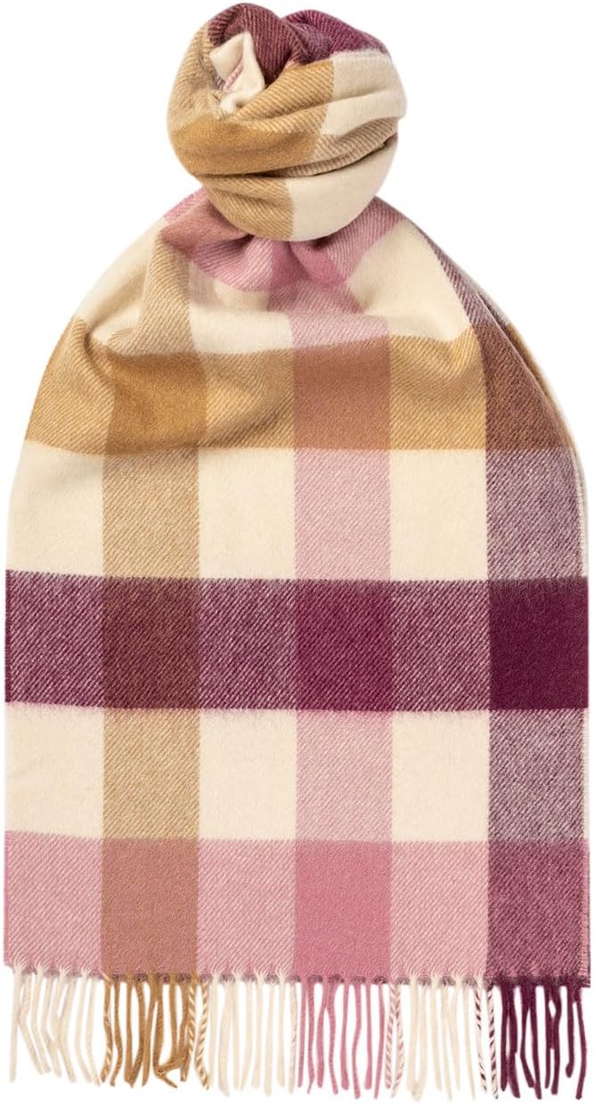 100% Cashmere Scarf 70.8X11.8IN Classic Check Brushed White - Made In Scotland