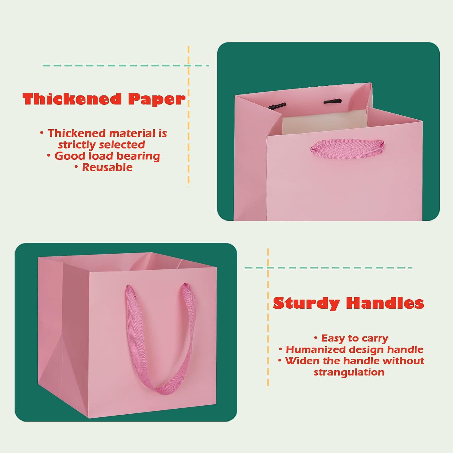 ADIDO EVA Pink Square Gift Bags Small Size Square Bottom Paper Bags with Handles for Party Favor, Shopping Packaging Bag (6x6x6 In, 10 CT) image 3