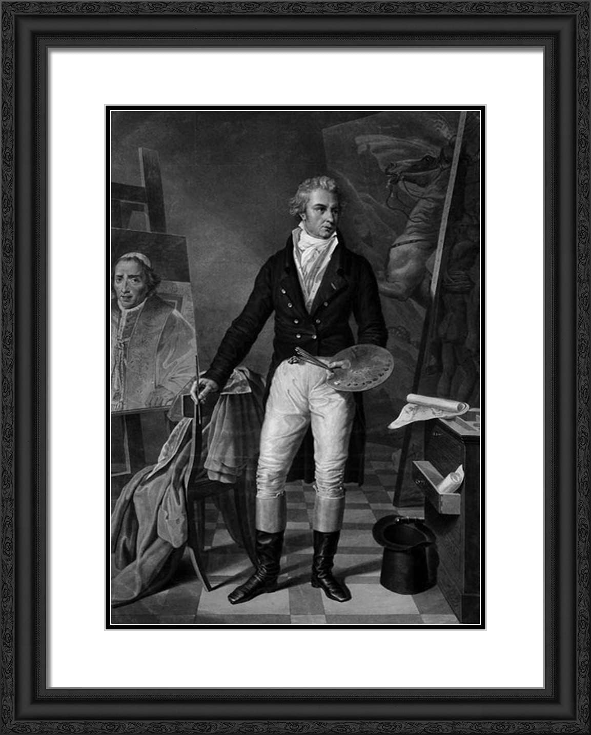 ArtDirect David, Jacques-Louis 20x24 Gold Ornate Framed Art Print with Double Matting Titled: Jacques Louis David in His Workshop