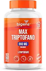 Max triptofano, 860mg L-triptogano, 60 cápsulas, Bigens