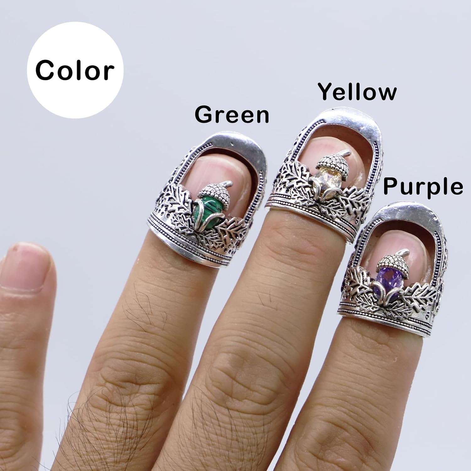 Sewing Thimble Finger Protector, Metal Open Nail Acorn Thimble, Embroidery Needlework Metal Sewing Thimble, DIY Craft Retro Handwork Sewing Thimble (Purple - (M - 0.67in))
