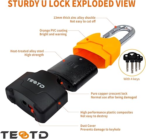 Miniatura 4 de Candado de cadena antirrobo de alta resistencia para motocicleta, 3 pies de largo, cadena de 0.394 in de grosor con cerradura de color brillante, 4