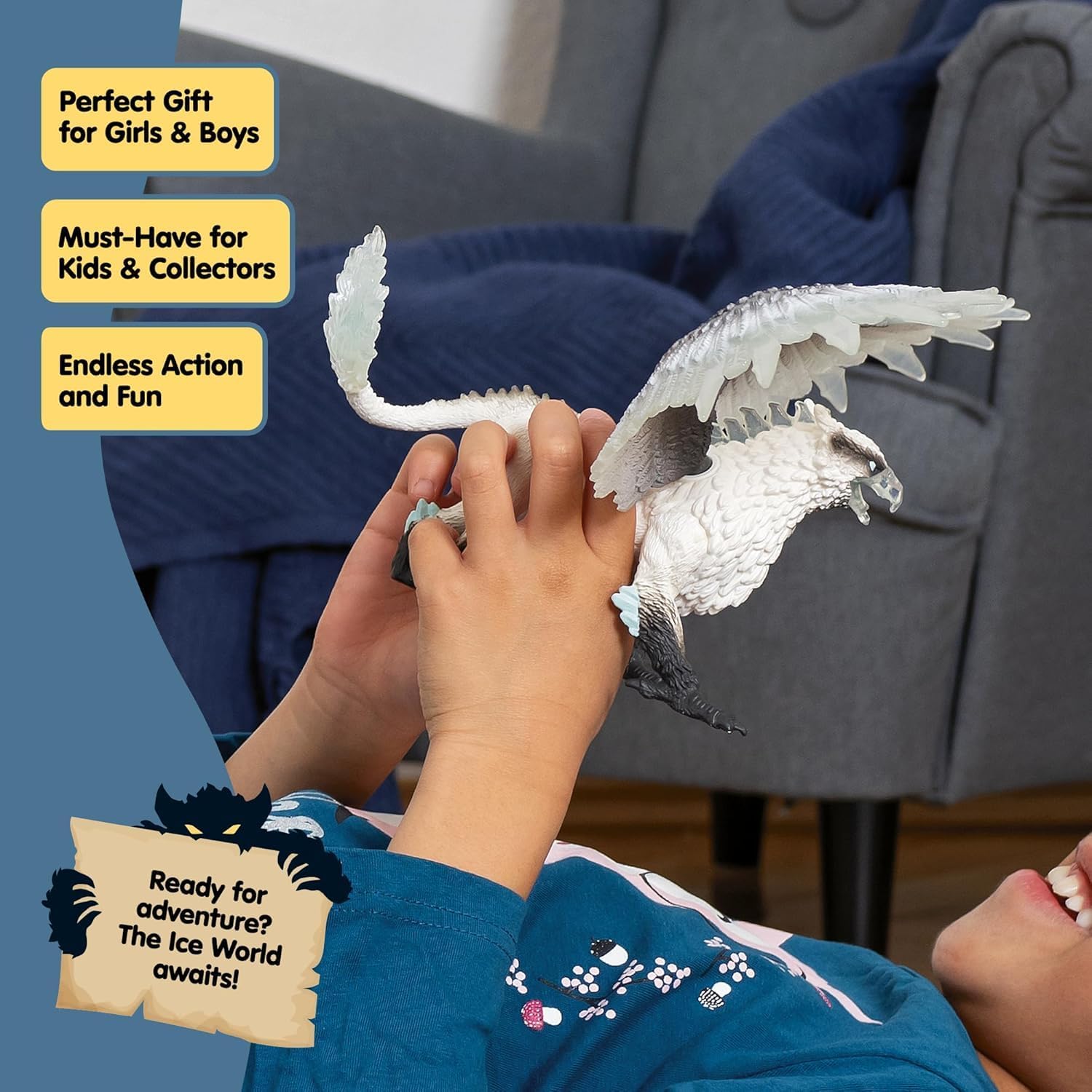 Schleich Eldrador Ice Griffin toy with dimensions.