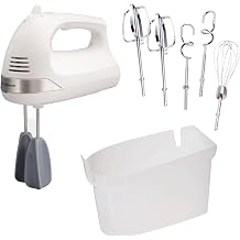 Hamilton Beach 6-Speed Electric Hand Mixer with Whisk, Dough Hooks and Easy Clean Beaters, Powerful 275 Watt Motor, Snap-On Storage Case, White