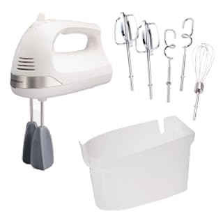 Hamilton Beach 6-Speed Electric Hand Mixer With Easy Clean Beaters | Batidores tradicionales | Ganchos para masa | Batidor | Estuche de almacenamiento a presión | Motor de 275 vatios | Blanco |