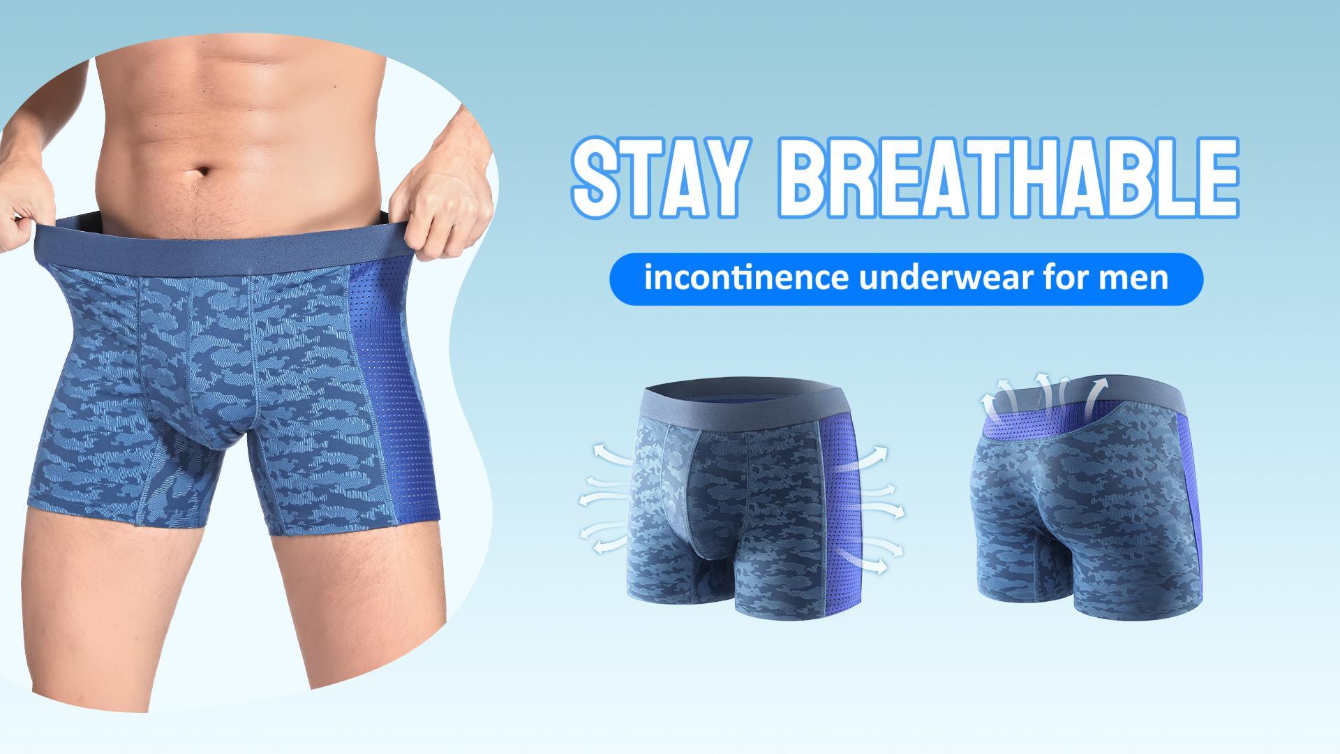 Mens Incontinence Underwear, Men's Ultra-Absorbent Incontinence Boxer Briefs, Washable Reusable (Black,2XL / 55-65KG) At Men's Clothing Store