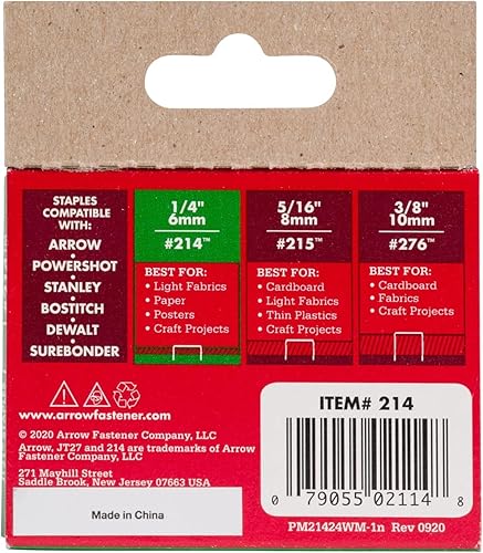 Miniatura 8 de Arrow 214 JT21 grapas de alambre delgado para pistolas y grapadoras de grapas, uso para tapicería, manualidades, reparaciones generales, longitud