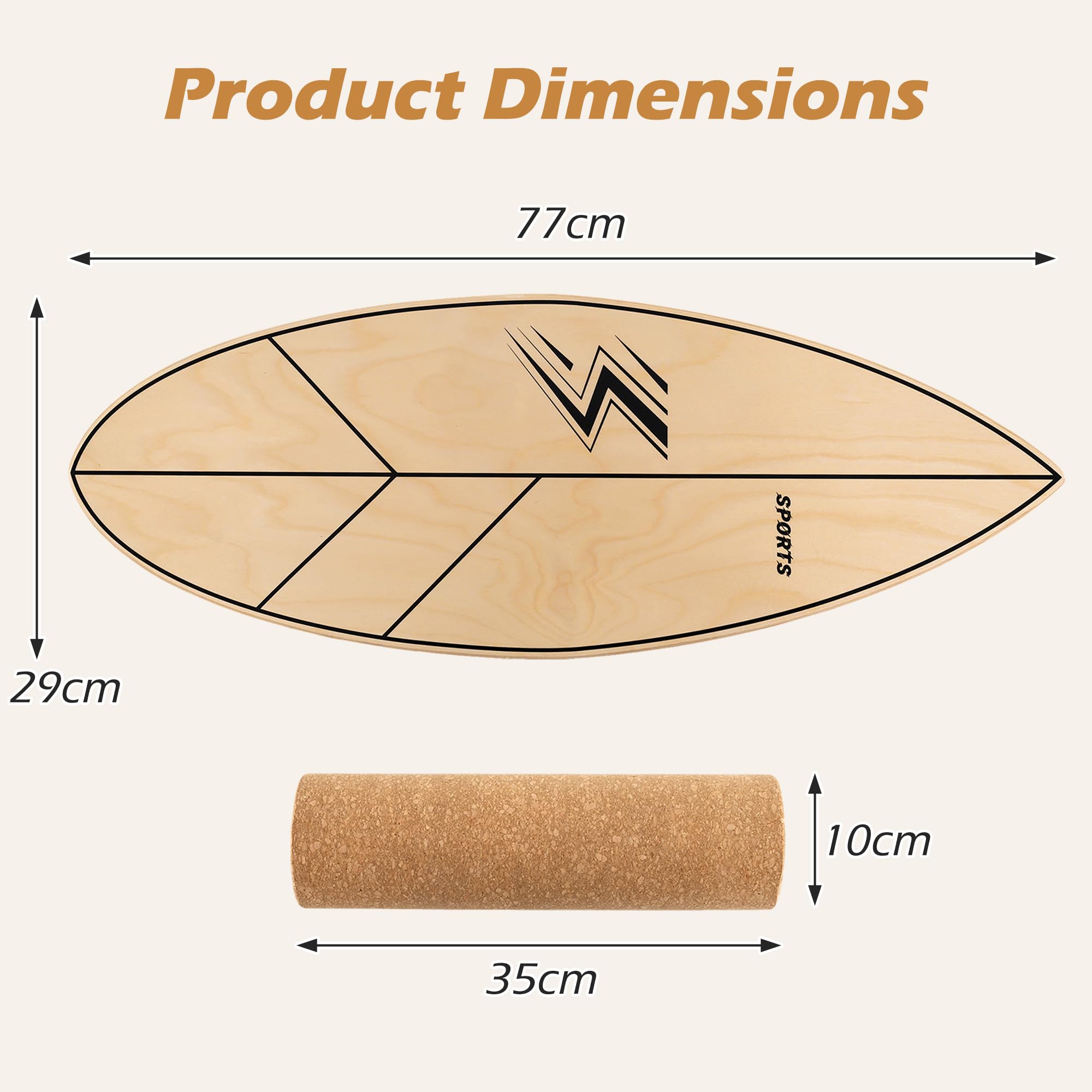KOMFOTTEU Balance-Board aus Holz, Balance-Board in Blattform mit Korkrolle, Trainingsbrett für Kinder und Erwachsene, Spaß und Training, Belastbarkeit 100 kg