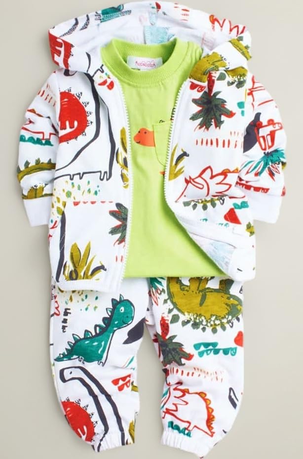 Boy's Cotton Printed All-Over Print T-Shirt with Jacket and Pants Set