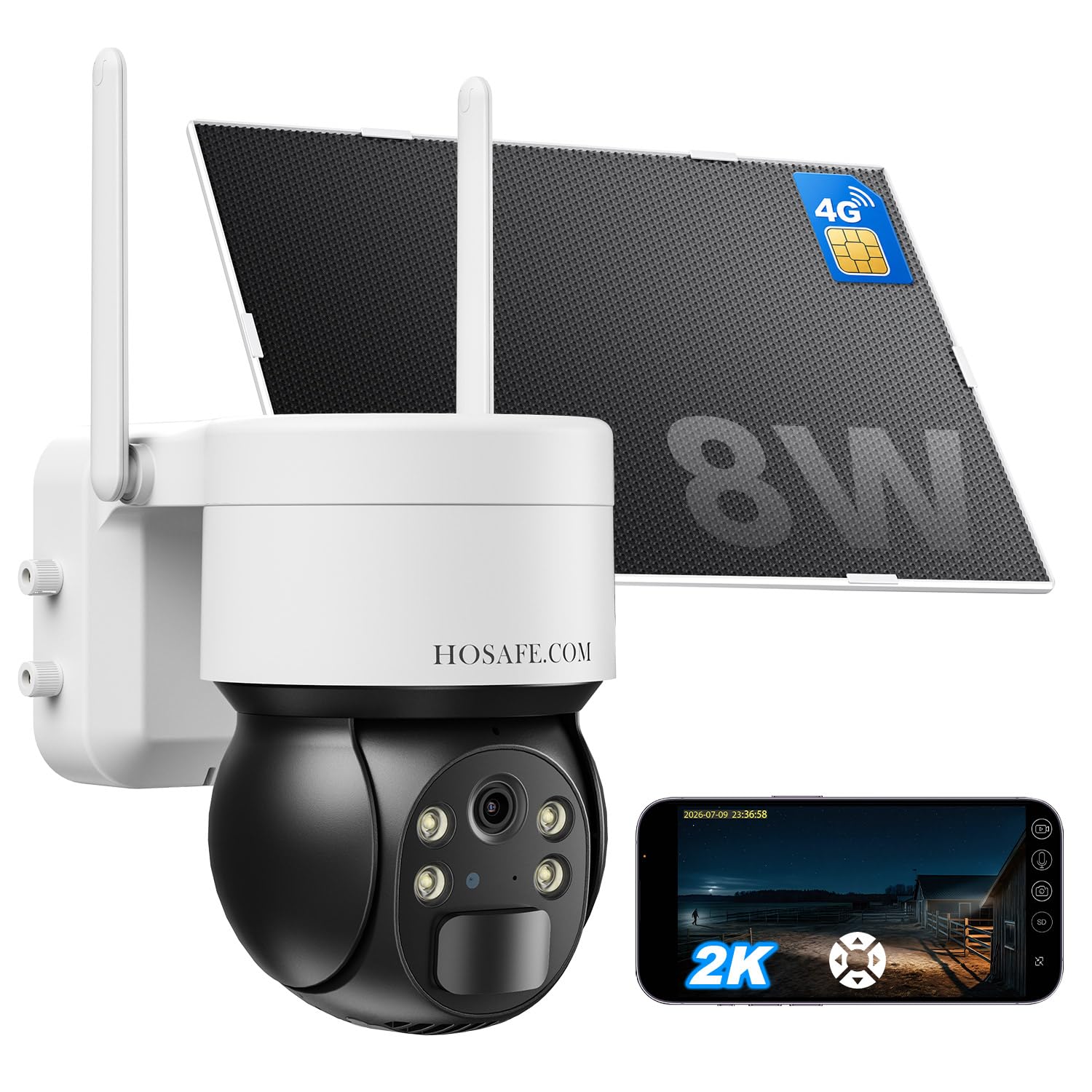 4G LTE Caméra Surveillance Extérieur Solaire Sans Fil, 2K HD 4G Batterie Camera Avec Carte Sim, Caméra de Surveillance Sans WiFi, Vision Nocturne, Détection de Mouvement, Conversation Bidirectionnelle