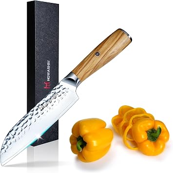 Damascus Knife, Japanese Santoku Knife Professional Kitchen Knife | 7 inch, sharp knife, chef knife, damascus steel, vg-10 high carbon stainless steel, olive wood, no block, no rust, non toxic
