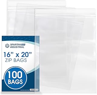 Spartan Industrial - 16” X 20” (100 Count) 2 Mil Clear Reclosable Zip Plastic Poly Bags with Resealable Lock Seal Zipper