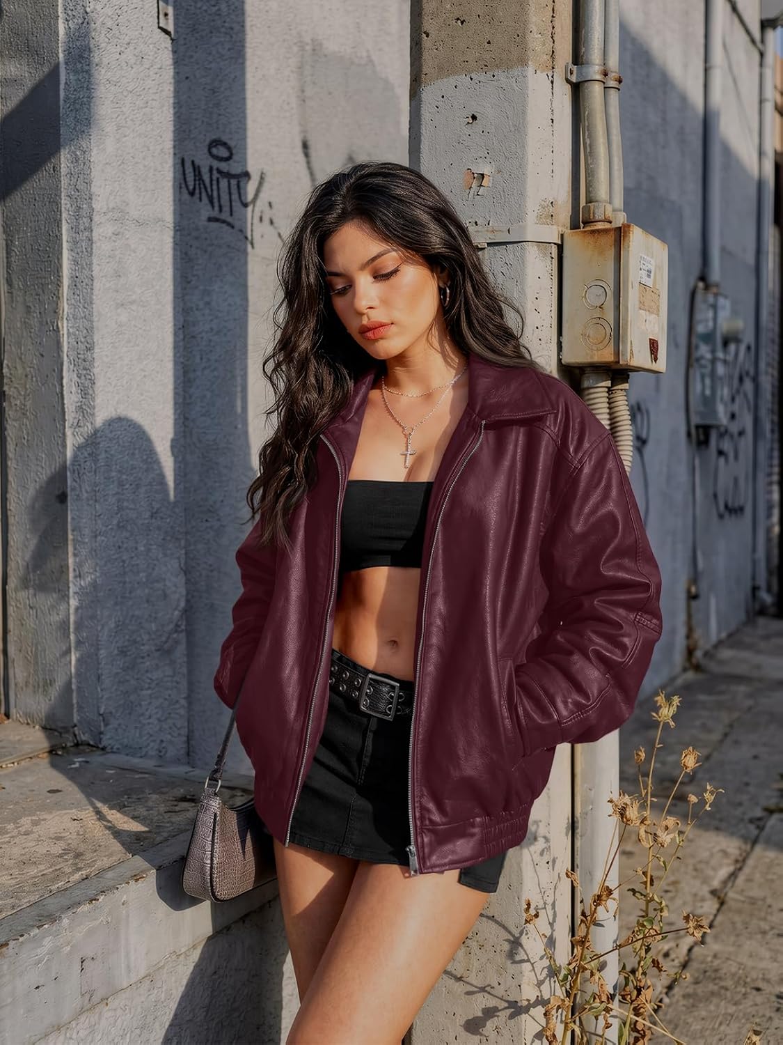  Women's Oversized Faux Leather Jacket for Fall and Winter thumbnail