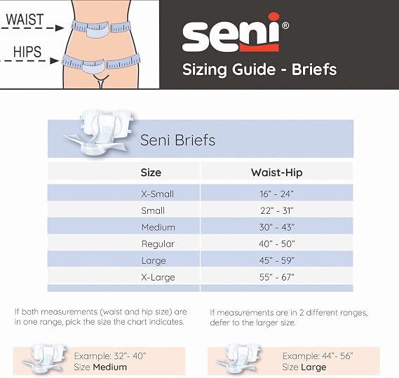 Seni Super Quatro Unisex Adult Incontinence Briefs with Tabs, Regular Size (40-50), 10 Count (1 Pack of 10), Severe Absorbency, Disposable Overnight Briefs for Men & Women
