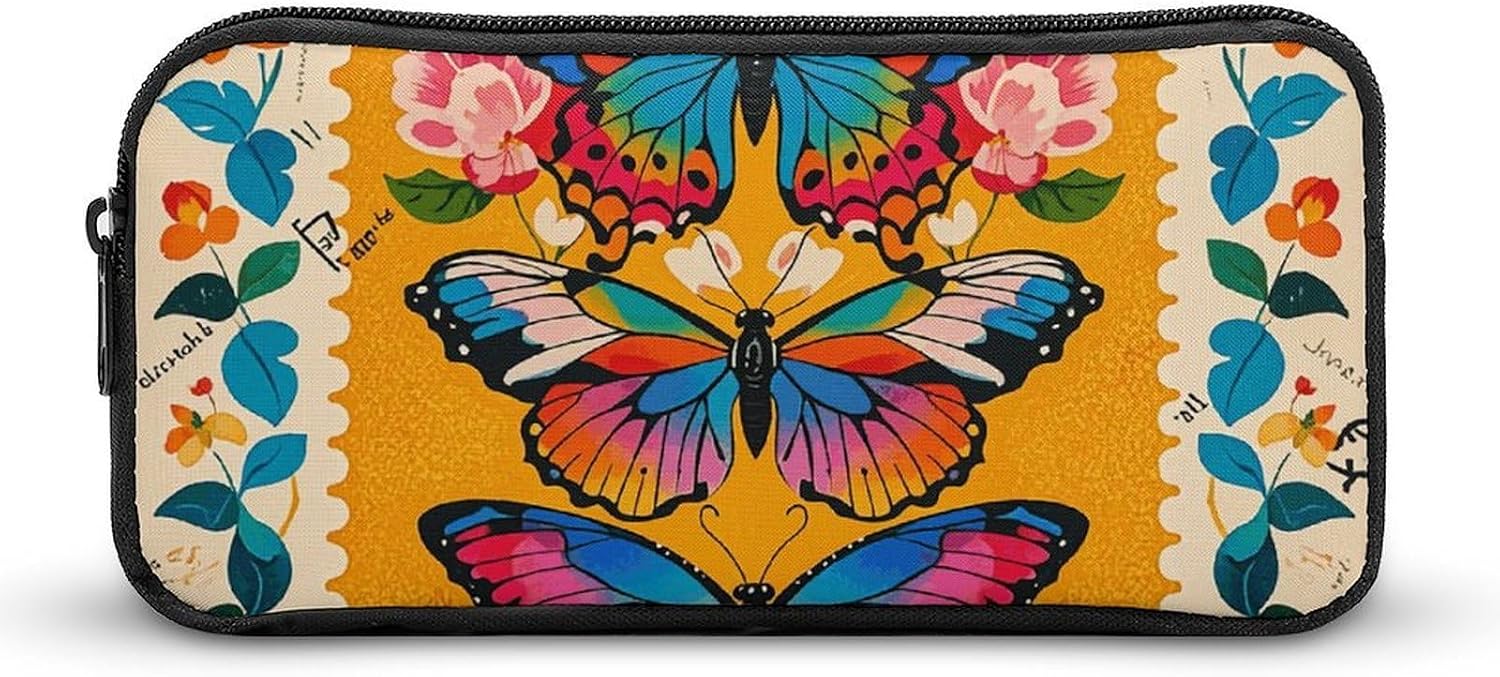 Vintage Butterfly Stamp Pencil Case Large Capacity Pencil Pouch