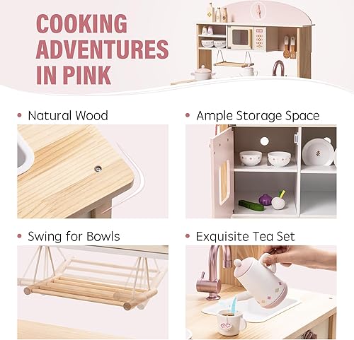 Miniatura 3 de ROBOTIME Juego de cocina de madera, juego de cocina de juego de simulación para niños con diseño realista, juego de cocina para niños y niños