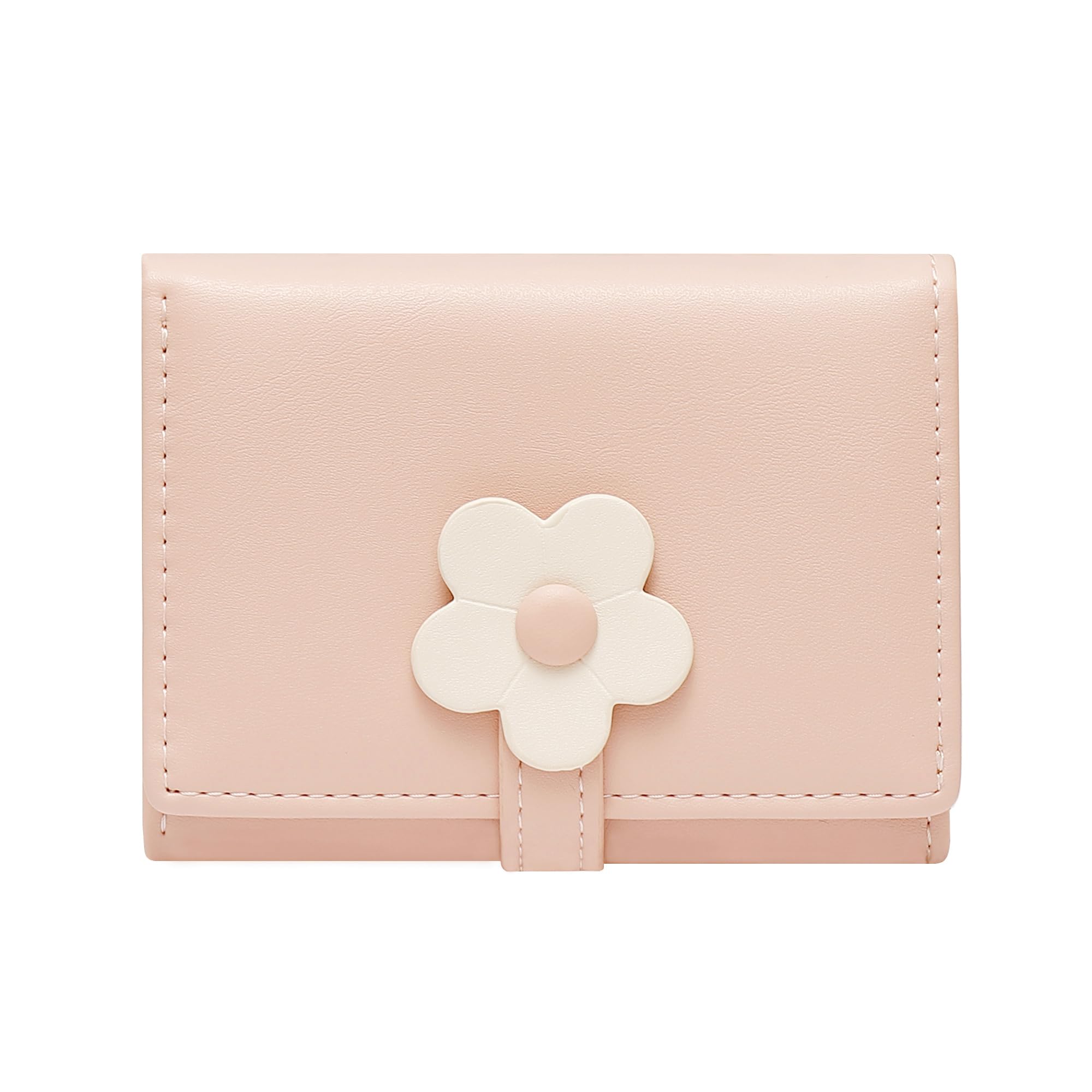 Sunwel Fashion Small Cute Wallet Slim Wallet ID/Photo Window Card Holder with 3D Flower Pattern Buckle for Women Girls (PINK)