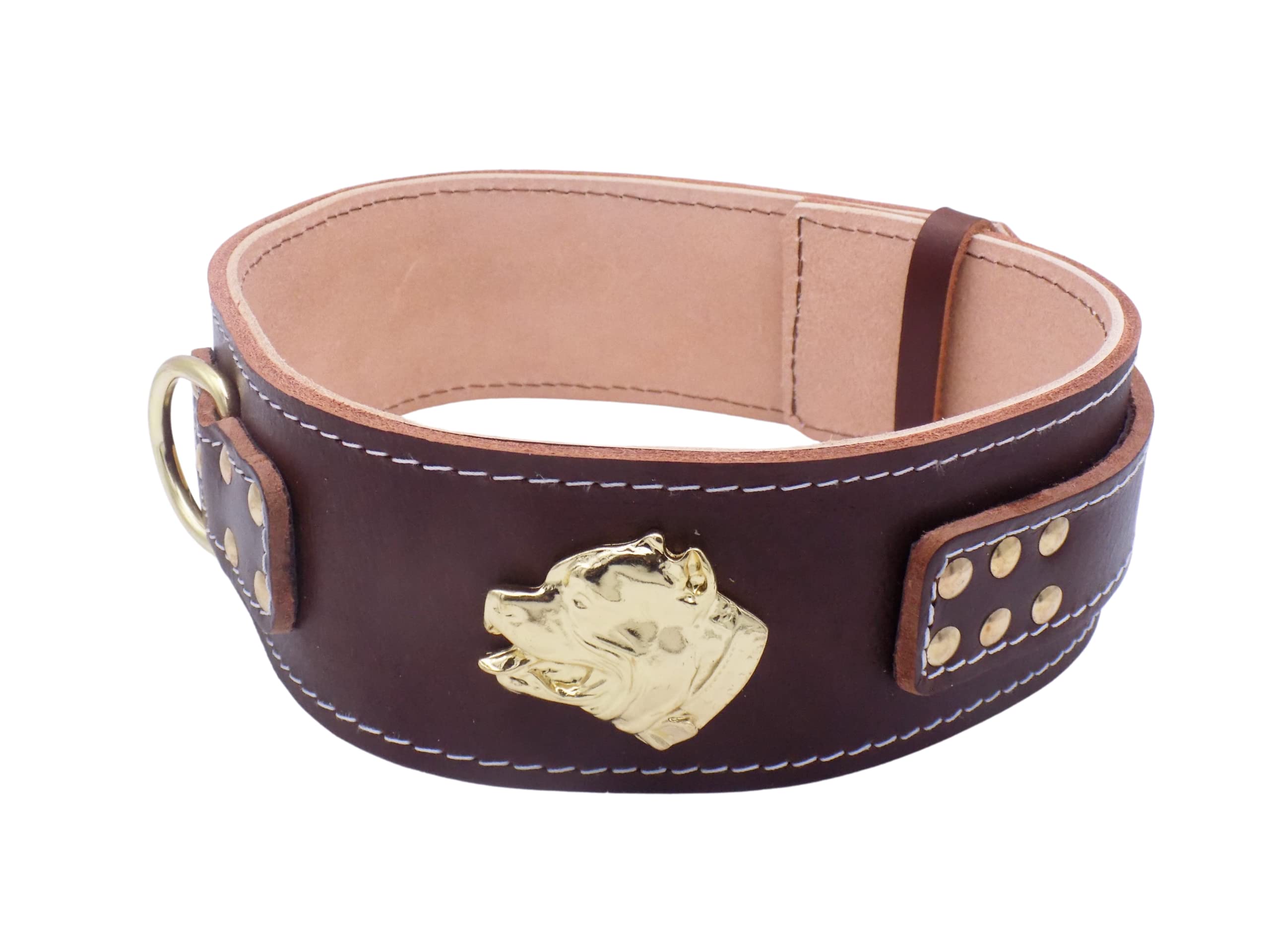 Unique American Bully Gold - Collare per cani in pelle con testa di bullo americano (grande: 58,4 cm - 71,1 cm, marrone)